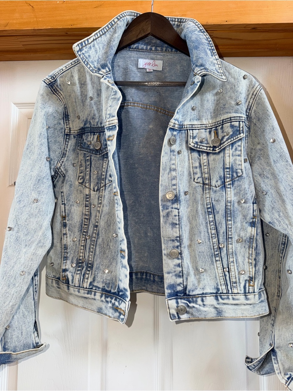 Light Wash Studded Jean Jacket - Women's Denim Jacket